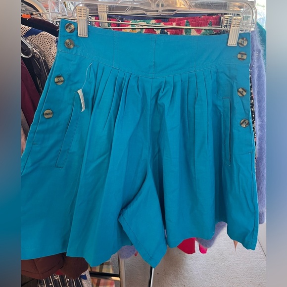 Vintage Deadstock 80s/90s Pleated Button-Front Turquoise Shorts S - Picture 11 of 14